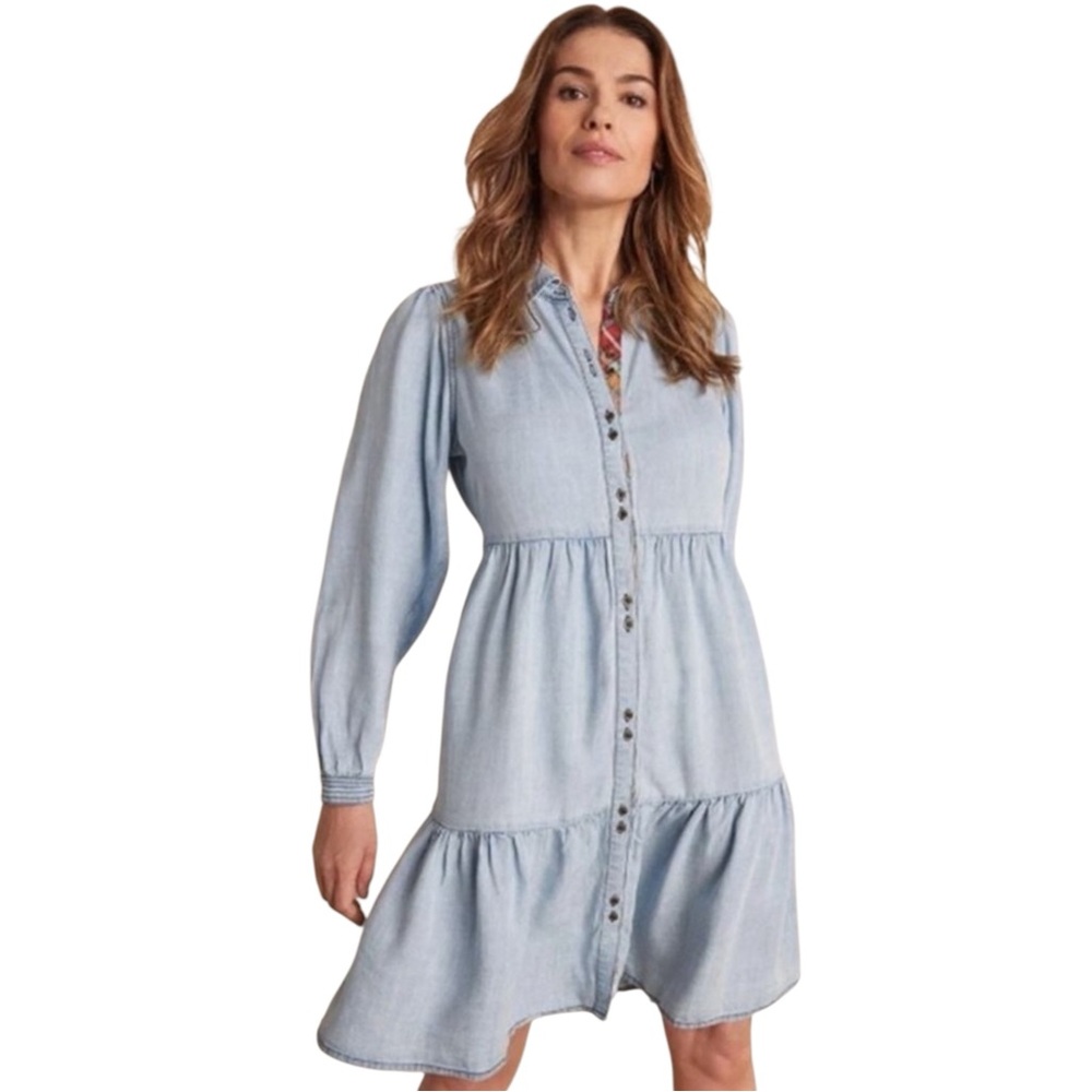 Matilda Jane Chambray “Walk the Line” Long Sleeve Tiered Shirt Dress